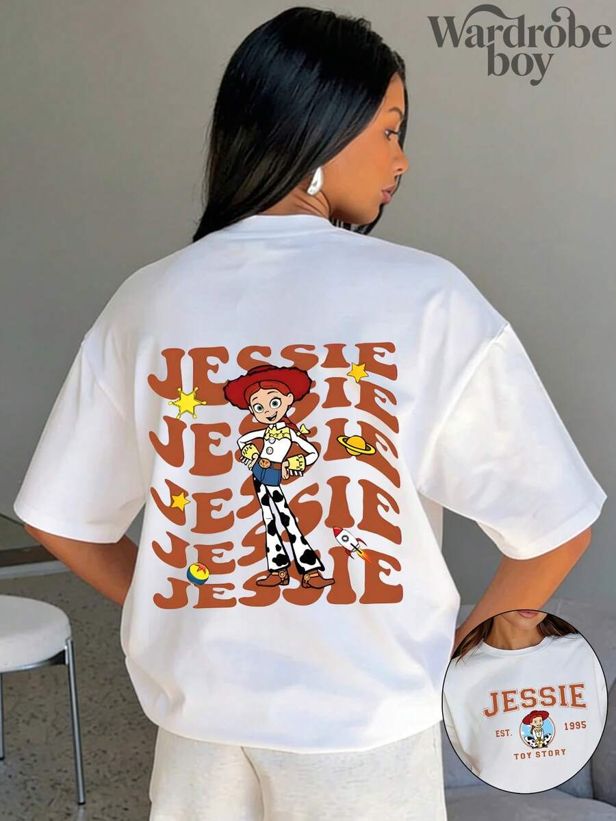 Disney 1PC Authorized Cartoon Short Sleeved T-Shirt, Cartoon Double-Sided Printed T-Shirt, Very Suitable For Family Travel And Vacation. This Is A New 2026 Short Sleeved T-Shirt, An Ideal Choice For Mother's Day, Suitable For Both Men And Women. Made Of High-Quality Pure Cotton, Comfortable And Breathable. Exquisite Design Is The Preferred Gift - White- - View 1