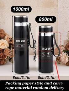 1个800/1000毫升户外旅行真空保温不锈钢水瓶,大容量,配有便携提手、旅行饮水杯、不锈钢冰茶杯、保温平底杯和不锈钢滤网,双层真空保温,持久保暖 - 适用于居家、工作、学校、户外旅行、野餐等场合,大容量水瓶,带提手 - 彩色 - 查看 9