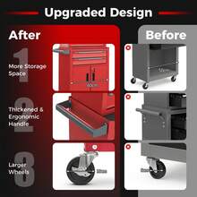 COSTWAY 6-Drawer Rolling Tool Chest, 3-In-1 Heavy-Duty Tool Storage Cabinet W/ Universal Wheels & Hooks, Auto-Locking High Capacity Tool Box Organizer For Workshop, Garage, Red - A - View 9