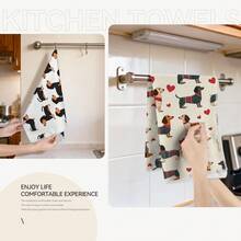 2pcs Dachshund Print Kitchen Towels, 100% Polyester Kitchen Cleaning Cloths, Suitable For Restaurant, Kitchen And Home Decor; Quick-Drying, Lightweight, Fade-Resistant, Low-Shedding, Anti-Mildew, High Color Fastness, Size 40*60cm - White - View 10