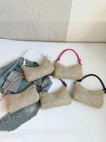 女士轻便编织草编包，配波西米亚风蝴蝶兰花钥匙扣，钩针网眼包，沙滩单肩包，复古度假极简手提包，可手提可斜挎，高端休闲时尚风格，沙滩主题包，腋下包，适合外出、度假、聚会、通勤、生日和节假日、春夏海滩度假、母亲节、教师节、返校季等场合。 - 彩色 - 查看 9