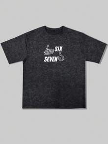 Zrgoth 男士休闲百搭极简主义 Z 世代“67”标语短袖T恤 - 黑色 - 查看 4