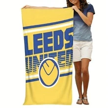 1pc Leeds United FC Quick-Dry Ultra-Fine Fiber Beach Towel - Lightweight, Absorbent, Yellow & Blue Design With Football Badge - Ideal For Swimming, Fitness, Yoga And Travel, Yoga Towel | Sports Beach Towel | Quick-Dry Fabric Essential Summer Travel Anti-Sand, Extra Large Beach Towel, Blanket - A - View 2