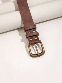 1pc Women's Vintage Maillard Style Belt With Square, Suitable Daily Wear In Autumn And Winter Casual Summer, School Fall, Autumn, Halloween - Coffee - 查看 4