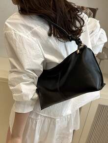 女士韩版简约高品质时尚大容量休闲百搭单肩斜挎包 - 黑色 - 查看 4