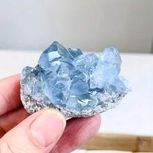 1PC Bohemian Celestite Cluster (Rock Crystal With Natural Cracks, Not Damaged), Unique Blue Mineral Specimen, Geode, Suitable For Home And Office Decoration - Blue and White - View 22