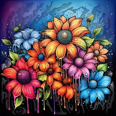 5D钻石画套装 - 全圆钻，花卉图案，亚克力工艺套装，家居装饰，无框钻石画套装，创意礼品