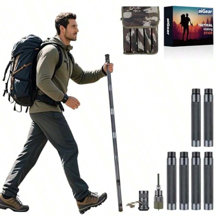 aiGear - Bastones de senderismo mecanizados CNC de alta calidad - Gris - Ver 1