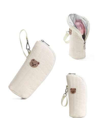 حقيبة حفاضات مطرزة بشكل دب، حقيبة عازلة للزجاجات الحليب للأولاد والبنات، حقيبة زجاجات عازلة مبطنة للأطفال الرضع، ضروريات الطفل