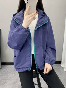Women's Spring/Autumn Windbreaker, Lightweight Breathable Outdoor Jacket For Running, Cycling, Hiking, Daily Sports & Casual Wear - Blue - View 9