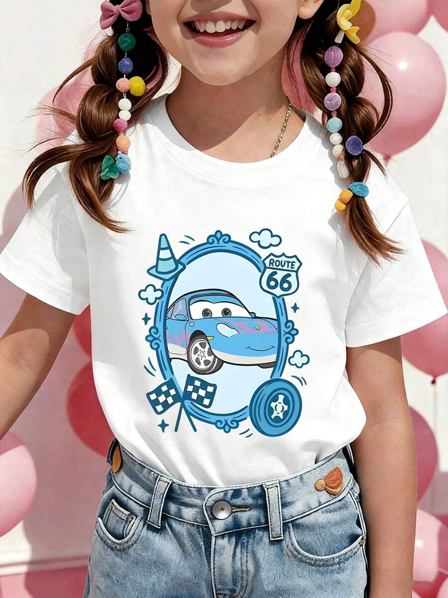 This Disney Casual And Simple Crew Neck Short-Sleeve T-Shirt Features A Print Of Sally Carrera From 'Cars', Designed Specifically For Infants, Suitable For Both Boys And Girls, Making It An Ideal Choice For Summer Wear. - 白色 - 查看 1