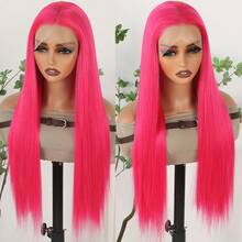 13X4 Gorgeous Neon Green Hair Synthetic Lace Front Wigs 28 Inch Pre Plucked Long Straight Hair Wigs Glueless Halloween Wigs Heat Resistant Fluorescent Green Straight Lace Front Wigs For Fashion Women For Daily Christmas Party Cosplay Use - 玫紅色 - 查看 5