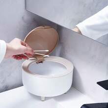 2L Capacity Mini Trash Can With Lid, Compact Plastic Desktop Garbage Bin For Desk Office Coffee Bar Makeup Vanity Bedroom Kitchen Nightstand, Pedal-Operated Elevated Tabletop Waste Collector, Stylish Modern Home Organization Storage Solution White - Xiaoyuan - View 7