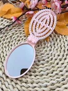 1pc Foldable Comb - Cream Color, Portable With Built-In Mirror - A - View 11