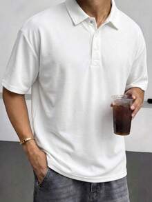 男士白色 Polo 领短袖 Polo 衫，面料柔软透气，可机洗/干洗，抗皱，简约通勤休闲短袖 Polo 衫，适合日常穿着、工作和办公场合。 - 白色 - 查看 2