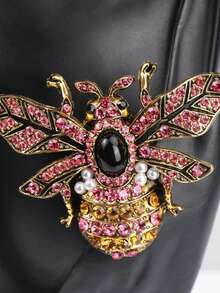 1pc Vintage Luxurious Fully Handcrafted Bee Brooch Pin, Medium Design Classic Insect Crystal Embellished Lapel Pin - Burgundy - View 7