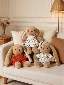 Conjunto de muñecos de peluche de conejo de orejas largas lindos (vestido de lunares/overol rojo/pijama), muñeco de conejo de peluche suave regalo decoración - Multicolor - Ver 2