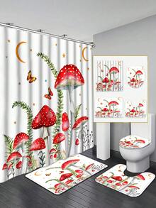 奇趣红色蘑菇蝴蝶浴帘 - 高品质涤纶面料,带挂钩,70.8x70.8 英寸,迷人的森林夜空设计,点缀着星星和新月,可机洗,四季皆宜的浴室装饰,乡村风格浴帘,季节性装饰,卡通风格,易于安装,家居饰品,家居装饰,星月图案,易护理面料,自然爱好者的理想之选 - A - 查看 20