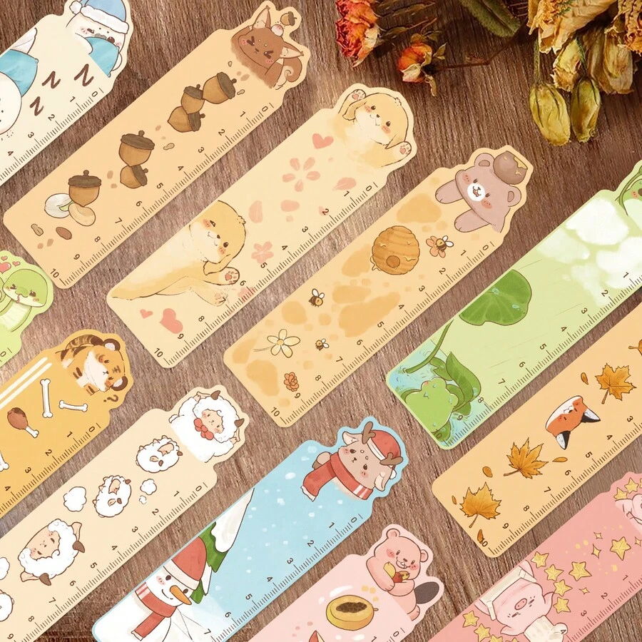 30pcs INS Style Caetoon Animal Ruler Series Bookmarks, Minimalist Literary Creative Reading Paper Bookmarks For DIY Journaling, Reading, Measuring - Multicolor - View 1