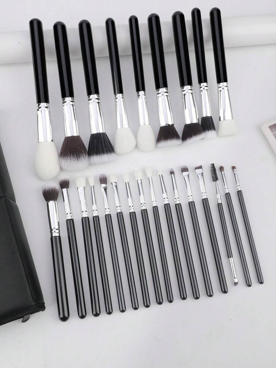 25Pcs Professional Makeup Brush Set Foundation Powder Concealer Eyeshadow Blending Blush Highlighter Natural-Synthetic Hair Brushes,Professional Makeup Brushes Set Suitable For Beginners And Professional Makeup Artists.(Black) - Multicolor - View 1