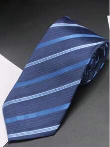 1pc Men's Business Necktie, 8cm Width, Handmade, Professional Formal Wear, Jacquard Polyester Tie - Blue - View 5
