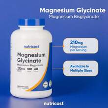 Nutricost Magnesium Glycinate Capsules (180 Capsules, 210 Mg Per Serving) - Magnesium Glycinate Supplement For Gentle Absorption - 180 Count (Pack of 1) - 查看 6