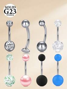 CIZME 8 chiếc khuyên rốn bằng titan G23 - Khuyên rốn đính đá Cubic Zirconia tròn - Kích thước 12mm, 10mm, 8mm - 14G, trang sức khuyên rốn dạng tạ dành cho nữ và nam - Nhiều màu - Xem 4
