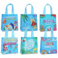6/18 pièces Sacs-cadeaux en tissu non tissé sur le thème de la fête de la piscine d'été, sacs fourre-tout avec poignées renforcées bleu rafraîchissant, réutilisables et faciles à nettoyer, emballage-cadeau pour fête d'anniversaire à la plage, sacs de courses d'été, sacs de rangement quotidiens - 9057 - Voir 11