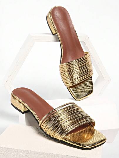 Phong cách tối giản Pháp! Sandal cao gót quai mảnh mũi vuông, dép lê mùa hè dành cho nữ.