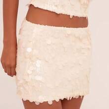 Women's Sequin A-Line Mini Skirt High Waisted Bodycon Glitter Sparkly Party Clubwear Short Skirts For Night Out Birthday Vacation 2026 Glitter Sparkle Mini Skirt High Waist Fitted A-Line Skirt For Women Sexy Clubwear With Stretchy Waistband - 黃色 - 查看 3