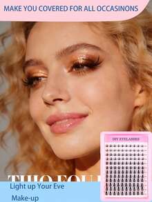 MEM 570/640/800/680/620/120片装簇状假睫毛，D型卷翘自然妆效睫毛嫁接套装，纤细睫毛长度9-16mm，包含睫毛胶水和镊子，可在家DIY，适合旅行、日常佩戴、婚礼、约会、派对、度假（适合初学者） - 黑色 - 查看 8