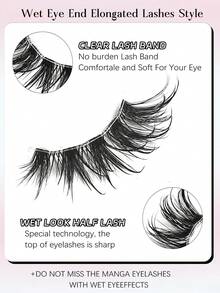 Asiteo 7 Pairs Messy Spiky Wet Look False Eyelashes Natural Half Eye Cat Eye False Eyelashes, Transparent Band,Doll Eye Styles, Create Cat Eye Makeup Effect, Long & Thin, Soft & Natural Looking Fake Lashes, Strip Eyelashes - Black - View 3