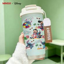 MINISO X Disney Lilo & Stitch Tropical Surfing Pattern Insulated Coffee Tumbler With Wrist Strap,Stainless Steel, Coffee Cup With Lid,Dual-Drink Design,  And Durable - 彩色 - 查看 2