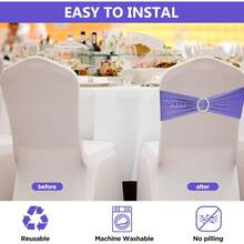 150 Pieces Spandex Stretch Chair Sashes Bows Elastic Chair Cover Bands Ties With Slider Wedding Party Reception Events Universal Ceremony Banquet Decorations (Gold) - Purple - View 3