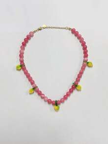 1 chiếc vòng cổ hình quả chanh hồng và chanh xanh mới mùa xuân/hè 2026, mặt dây chuyền hình trái cây dễ thương làm thủ công, tráng men chịu nhiệt, kiểu dáng vườn, dây chuyền đeo xương đòn, vòng cổ ngày lễ. - vòng cổ chanh xanh - Xem 12