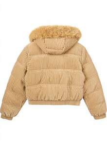 Women's Winter Puffer Jacket, Velvet, Corduroy - 米色 - 查看 4