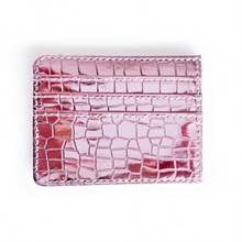 Portatarjetas de crédito minimalista y brillante con diseño metálico color rosa metálico delgado y de cocodrilo sintético Rosa Metálico Tarjetero de crédito de cocodrilo sintético - Rosa Metlico - Ver 1