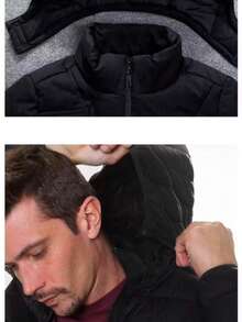 Men's Waterproof Puffer Jacket Windbreaker Nylon Hooded Jacket - Black - View 3