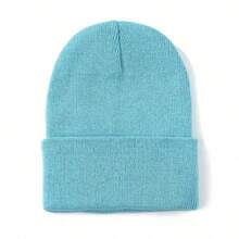 Cuffed Knit Beanie Hat For Men Women, Solid Color Winter Skull Cap, Stretchable Warm Knitted Hat With Folded Cuff, Basic Casual Beanies For Cold Weather, Multiple Colors Available – Unisex Winter Accessory - light blue - 查看 6