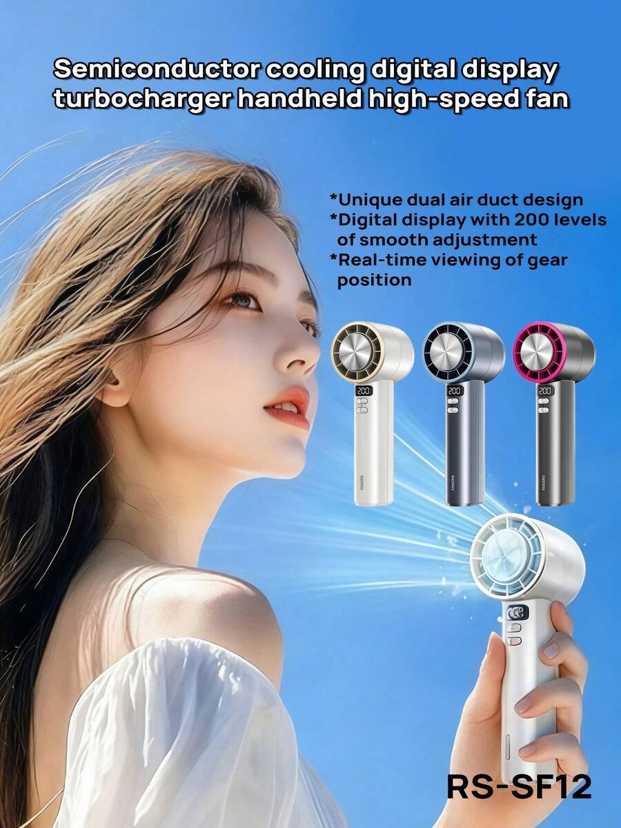 Quạt cầm tay tốc độ cao RS-SF12 làm mát bằng chất bán dẫn, màn hình hiển thị kỹ thuật số, tăng áp: Thiết kế luồng khí kép độc đáo, điều chỉnh vô cấp 200 cấp độ với màn hình hiển thị kỹ thuật số, hiển thị tốc độ theo thời gian thực. - Nhiều màu - Xem 1