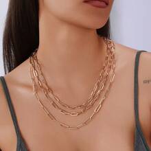 1pc Rose Gold Multi-Layer Metal Chain Women's Daily Casual Party Necklac - Rose Gold - View 3