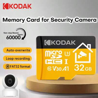Kodak بطاقة ذاكرة ميكرو 256 جيجابايت، 128 جيجابايت، 64 جيجابايت، 32 جيجابايت بطاقة TF ميكرو SD الفئة A1-10 UHS-1 ذاكرة فلاش مايكرو إس دي للمراقبة المنزلية