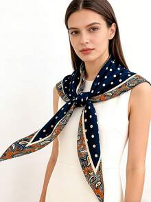 1条红色波点佩斯利三角围巾，多功能女士仿棉麻质感围巾披肩，适合旅行、度假、休闲、通勤、领口装饰、时尚手提包装饰 - 彩色 - 查看 8