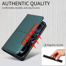 RFID屏蔽磁吸翻盖钱包式手机壳，仿皮材质，柔软商务防震保护套，适用于三星Galaxy A17 - 綠色 - 查看 2