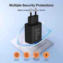Cargador USB C, cargador de 20W con 2 puertos USB A+C que admite el protocolo PPS para carga rápida para teléfonos, para iPhone 14 13 12 11 Pro Max XS XR X 8 7 6 Plus 5, cargador rápido con cable de datos de 150cm/4.9ft. - Ver 6