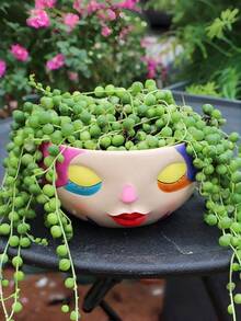 5 Inch Abstract Rainbow Flower Female Face Cute Colorful Planter, Unique Succulent Plant Pot, Suitable For Indoor And Outdoor Plants, Fun Home Garden Decor - A - View 5