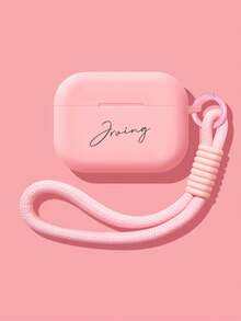 [Custom] Personalized Letter Engraved Name Minimalist Portable Lanyard, Solid Color Pattern Faux Leather Earphone Case, Suitable For AirPods 1/2 3 4 Pro 2 Protective Cover - Multicolor - View 13