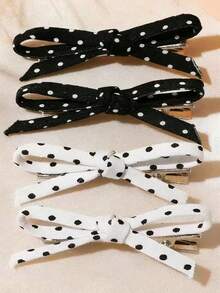 4pcs Black & White Polka Dot Pattern, Minimalist Bow Design, Retro Elegant Style, Versatile Hair Accessories - Black and White - View 5