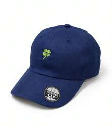 Unisex Adjustable Minimalist Clover Dad Hat Vintage Figure Cotton Embroidered Cap - 藏蓝色 - 查看 4