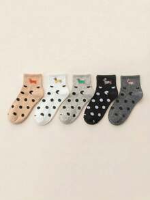 1/5 Pairs Spring/Summer Personalized Thin Women Ankle Socks, Dachshund Pattern Fashion Short Socks - Multicolor - View 5
